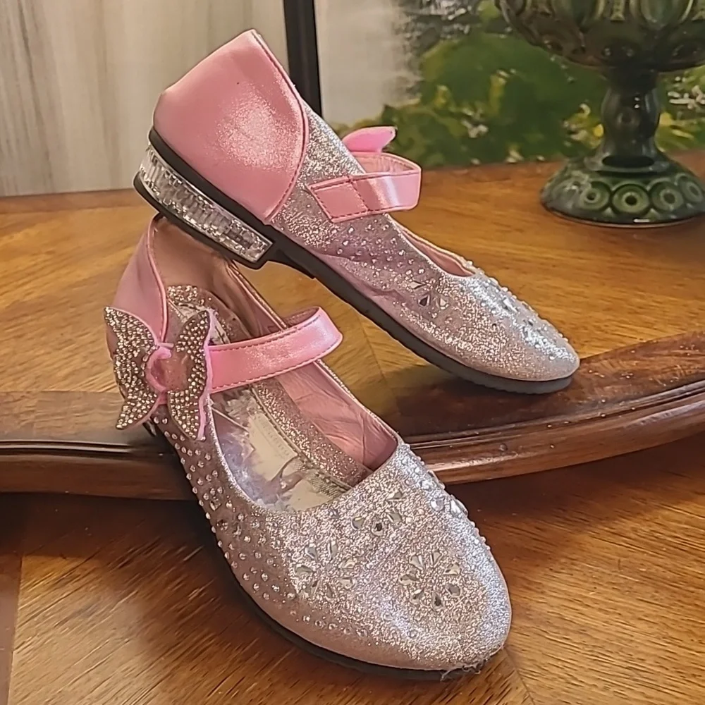 Sibate Girls 36 size 4.5 pink sparkly glitter bedazzled butterfly fancy shoes